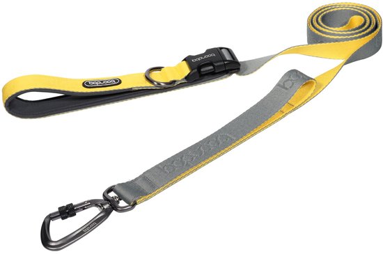 Boondog - Laisse pour chien Play Leash 2.0 - Gris/Citron - Taille S - Poignée antibactérienne - Réglable