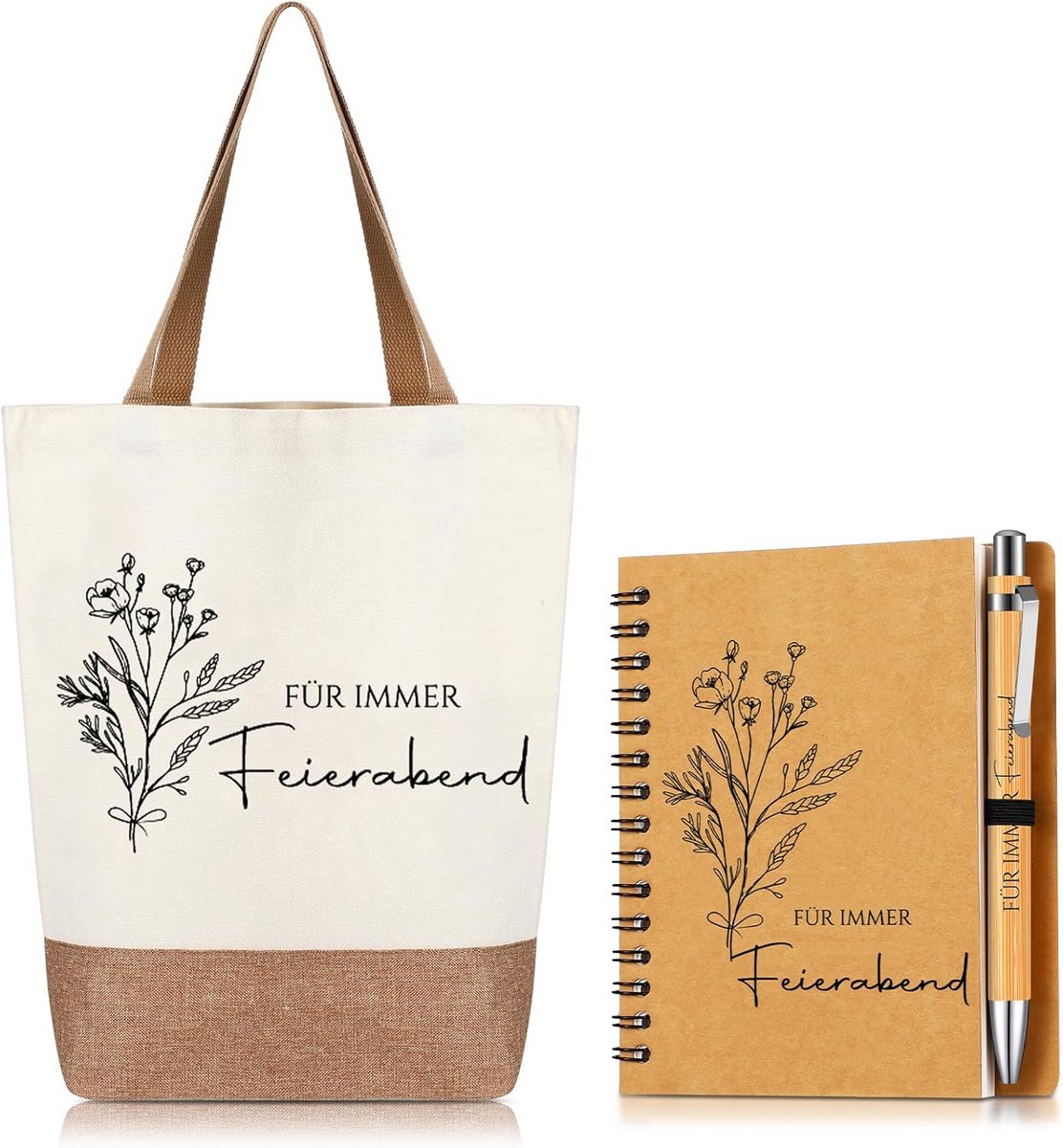 Jute Draagtas Cadeauset met Notitieboek en Pen voor Pensioen en Afscheid