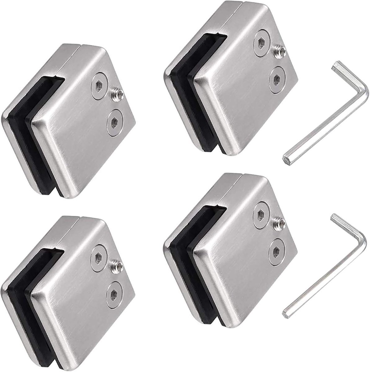 Set Van 4 RVS 304 Glasklemmen Voor Glas 8-10 mm - Verstelbare Houder Voor Balustrades En Trapleuningen - Inclusief 2 Inbussleutels - Gepolijst Roestvrij Staal Design
