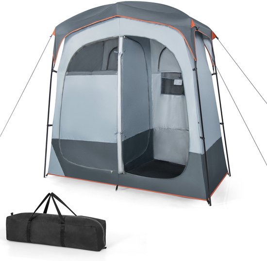 COSTWAY Douchetent met 2 kamers, omkleedtent met afneembare regenbescherming, binnenzak, waslijn en bovenste haak, outdoor, privacy, toilettent voor kamperen, 210 x 106 x 210 cm