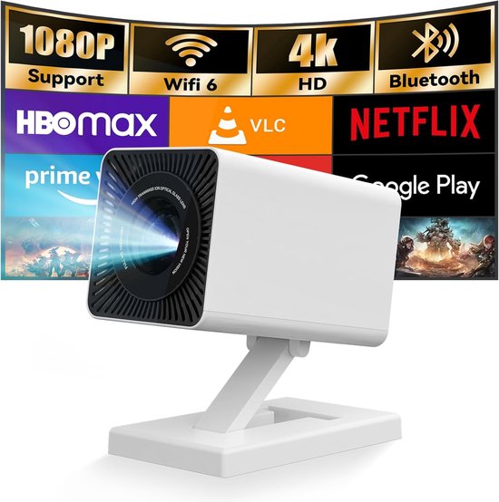 Mini Beamer 4K Projector Met Android 11, WiFi 6, Bluetooth 5.2, Draagbare Home Cinema Projector Wit