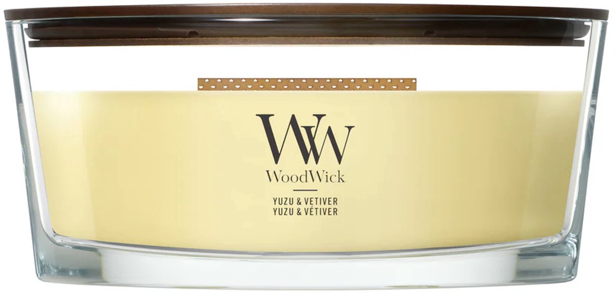 WoodWick Hearthwick - Yuzu Vetiver - Ellipse Geurkaars - 50 branduren Geel
