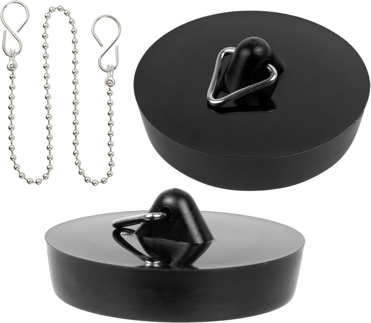 Universele Zwarte Afvoerstop Set met Ketting voor Keuken en Badkamer (3 Stuks)