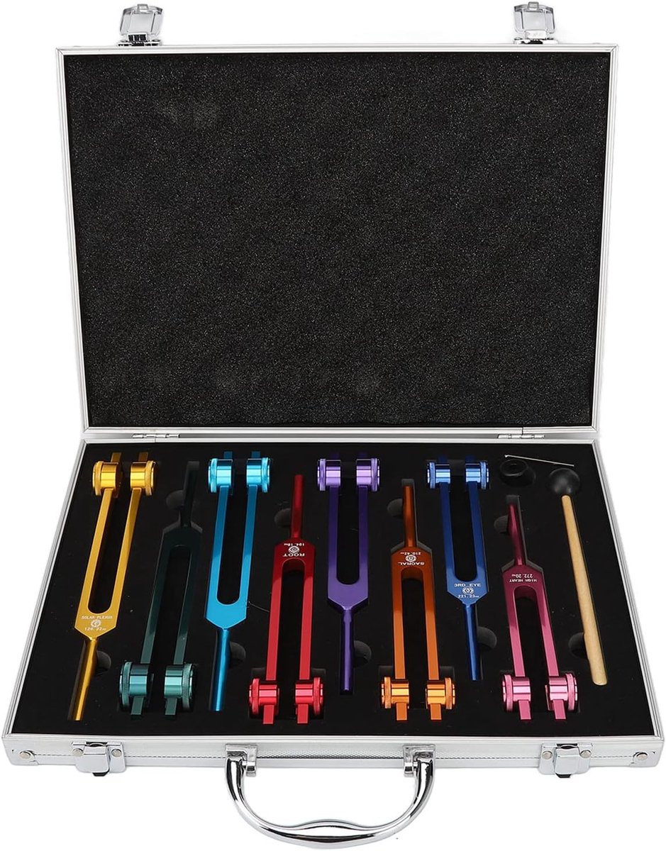 Stemvorkset, 8 stuks stemvorken van aluminiumlegering voor genezing, stemvorken met hamer, opbergtas, voor chakra, geluid, houd lichaam, geest en ziel in harmonie-Belle's product