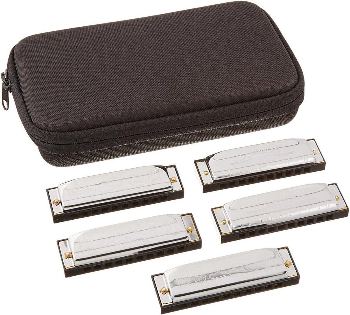 Chromatische Mondharmonica Set van Vijf met Koffer