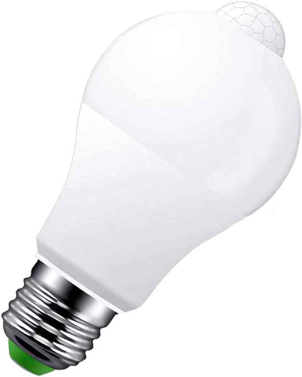 LED Lamp E27 met Bewegingsmelder 12W - Koel Wit Licht (6500K) - A60 Gloeilamp Vorm