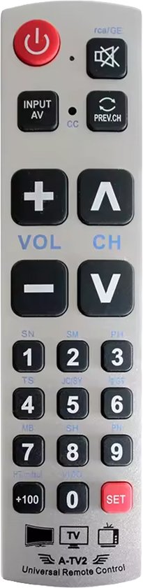 Télécommande Senior Bedienbaas Gris – Télécommande TV Universelle – Grands Boutons – Utilisation Simple