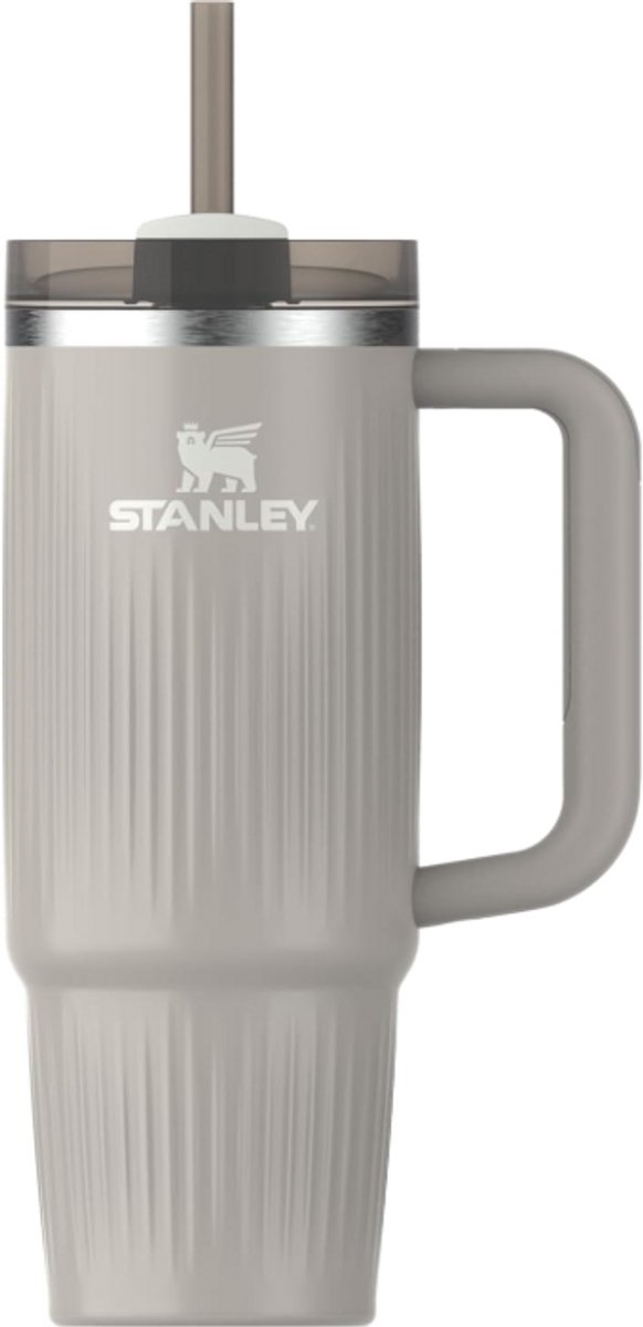 Stanley Quencher H2.0 Flowstate Tumbler 0.89L (Fluted Ash Gloss) – Lekvrije Drinkbeker/Thermosfles met Rietje & Handvat – Vaatwasmachinebestendig – RVS Geïsoleerd - 9-11 Uur Koud – 40-48 Uur Met Ijs