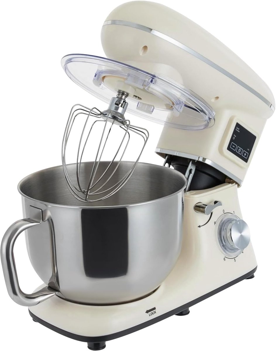 Krachtige Keukenmachine 1500W met Grote RVS Kom (6.2L) - Kneed-, Mix- en Roerfunctie met LCD