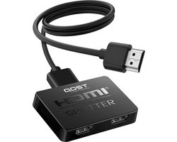 Qost - HDMI Splitter - 4K Ultra HD - TV - 1 In 2 Out - 1 HDMI naar 2 HDMI - 2 Schermen - Splitter - Zwart