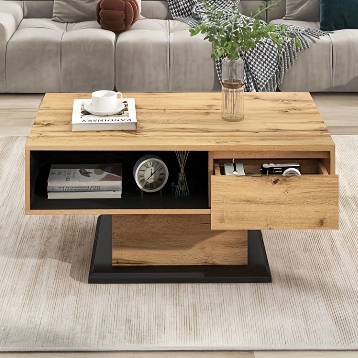 Corenia Salontafel – Koffietafel – Bijzettafel – Woonkamertafel – Tafel – Modern – Minimalistisch Design – Ruime Opbergruimte Met Lade En Dubbelzijdige Kast