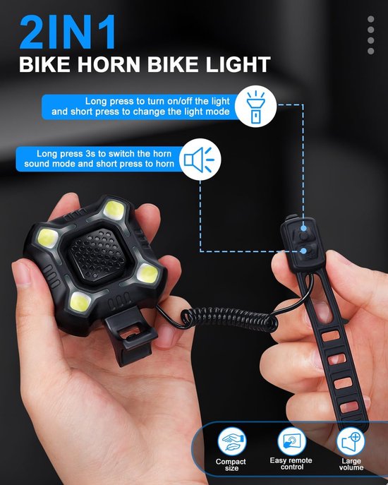 140dB 2 in 1 Fiets Hoorn + Koplamp - 6 Geluidsmodi - USB-C - IPX6 Waterdicht - Voor Fiets Step Ebike — afbeelding 5