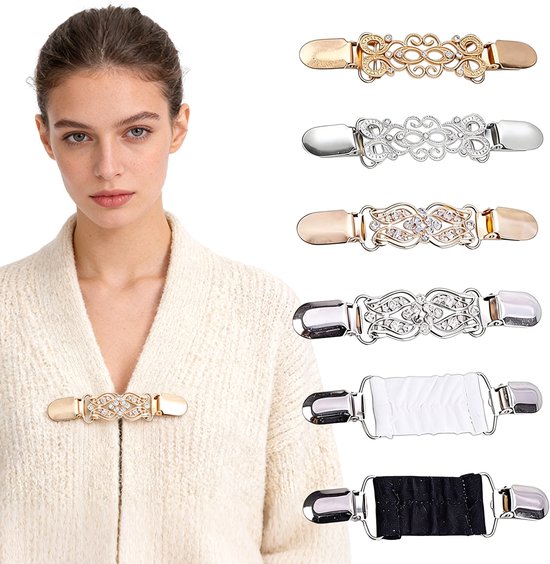 Foto: 6 vintage vestclips 3 stijlen elegante kledingclips sjaalclips broches die inkijk voorkomen geschikt voor truien en vesten ook handig voor het vastzetten van jassen capes en sjaals