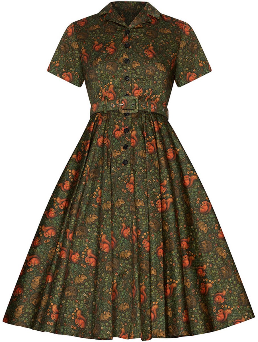 Succubus Clothing Lucy Squirrel Friends 50's Swing Jurk Groen
