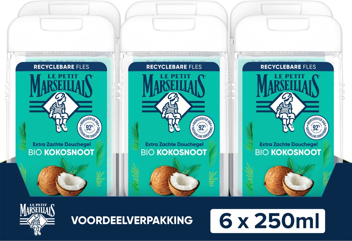 Le Petit Marseillais extra zachte douchegel bio kokosnoot, hydrateert en voedt de huid, 6x250ml