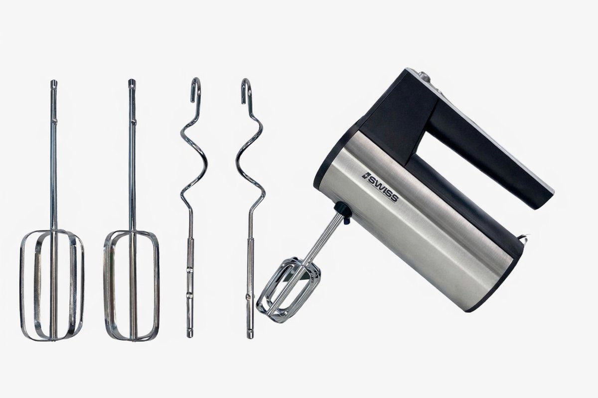 ISWISS CX-6619 Handmixer - Luxe RVS Design - Krachtige 300W Koperen Motor - 5 Snelheden - Inclusief 2 Gardes & 2 Kneedhaken - Turbo Functie - Zilver/Zwart