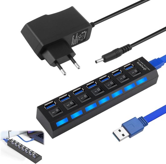 USB Hub 7 Poorten USB 3.0 & 2.0 - Dataoverdracht 5 Gbit/s - Plug & Play — afbeelding 3