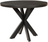Sfeerwonen Enzo - Eettafel Rond - 140 cm - Mangohout Zwart - Rechte Rand Afwerking 5 cm - Stalen Matrix Onderstel