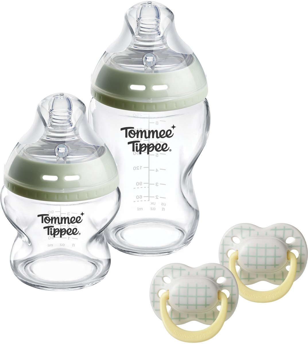 Tommee Tippee Geschenkset met glazen Natural Start babyflessen en fopspenen - 0m+
