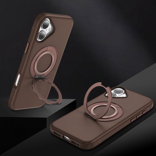 IYUPP Coque compatible avec iPhone 17 Coque - Compatible avec MagSafe - Support Magnétique Rotatif 360° - Coque Arrière Kickstand Ring - Ring Stand - Marron