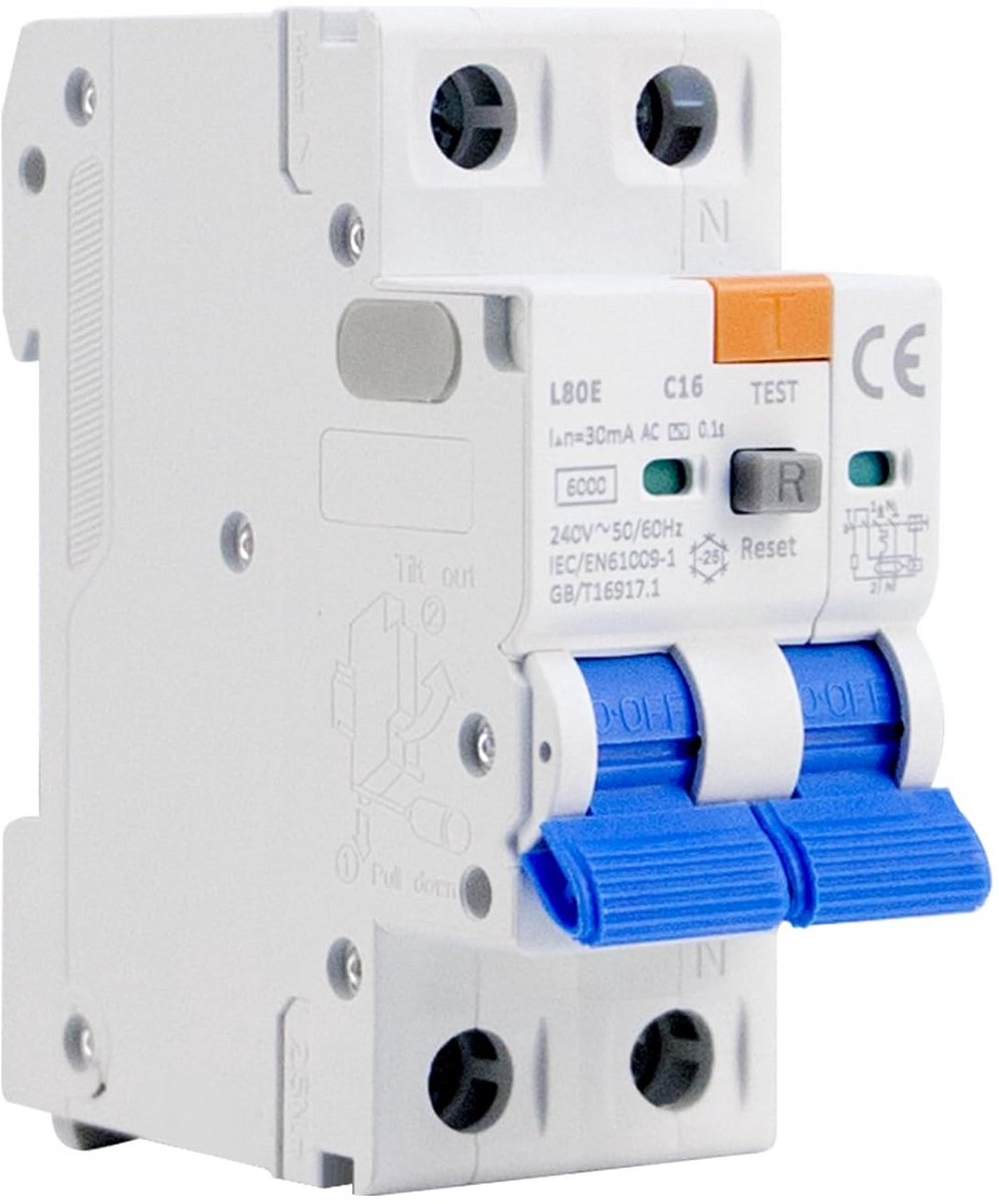 2-polige aardlekschakelaar 16A 30mA Type AC voor 230V Installatie