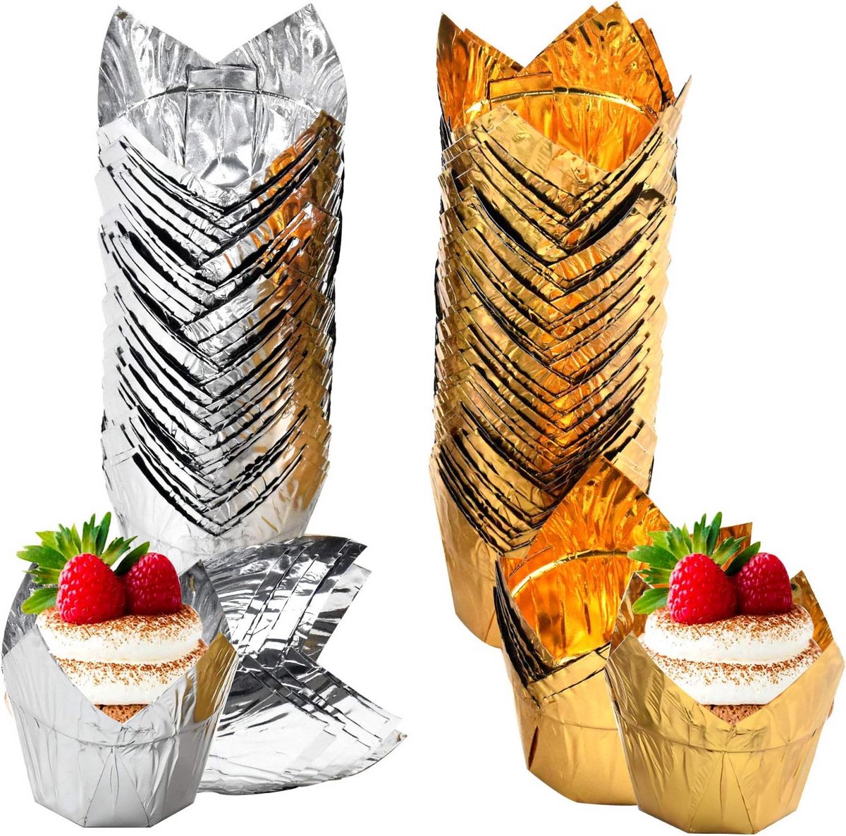 100 stuks Bakpapier Cups voor Cupcakes en Muffins in Goud of Zilver