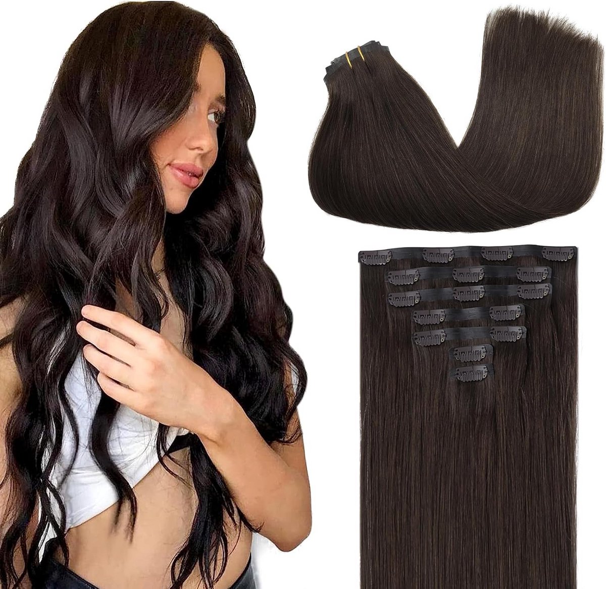 Naadloze Clip-in Haarverlenging 18 Inch Menselijk Haar Ombre Balayage