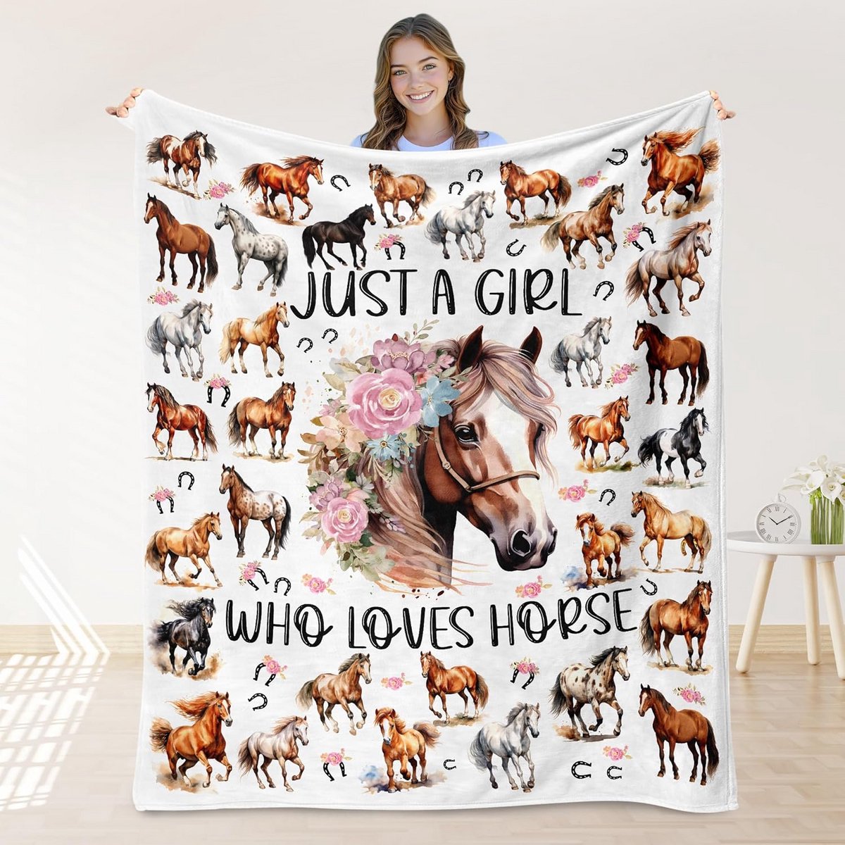 Warme Fleece Deken met Paardenprint voor Meisjes en Vrouwen - Zacht en Comfortabel