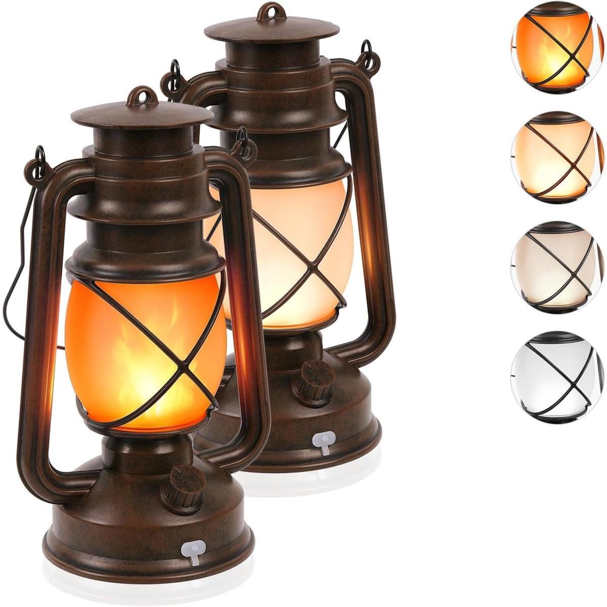 GELLDG Buitenlantaarns - Retro LED-lantaarns - Waterdichte hangende LED-lantaarns - Met vlameffect - Oplaadbaar - Geschikt voor tuinen en festivals - Set van 2