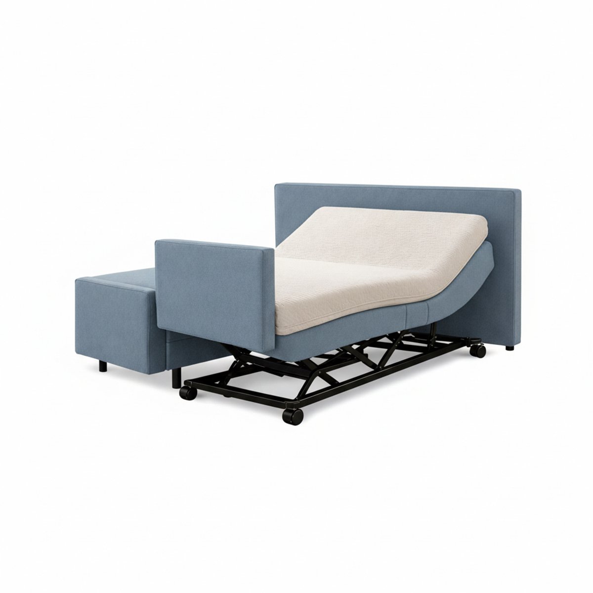 Boxspring ComfortLift – Hoog-Laag Bed 2-persoons Elektrisch Verstelbaar 140x220 cm – incl. voetbord – Verzorgingsbed / Seniorenbed – Blauw