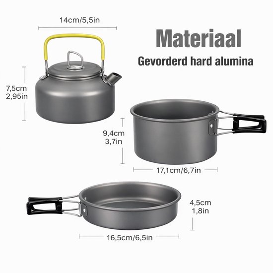 Nood kookset - pannenset 3-in-1 - PFAS-vrij - Lichtgewicht aluminium - 2-3 personen — afbeelding 5