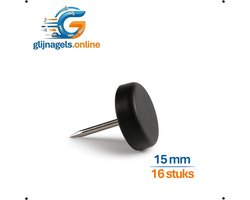 16 STUKS PREMIUM GLIJNAGELS rond 15 mm zwart – PVC meubelglijders – Vloerglijders – Meubeldop – Glijdop – Meubelpoten glijders – Vloerbeschermers – Bescherming tegen krassen en vocht – Geluiddempend – Voor kasten, tafels en stoelen en banken