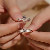 Sjika - Relatieringen Set Zilverkleurig – Koppel Ringen voor Hem & Haar – Trouwringen / Verlovingsringen – Zirkonia - Verstelbaar – Liefdesringen - Cadeau
