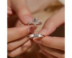 Sjika - Relatieringen Set Zilverkleurig – Koppel Ringen voor Hem & Haar – Trouwringen / Verlovingsringen – Zirkonia - Verstelbaar – Liefdesringen - Cadeau