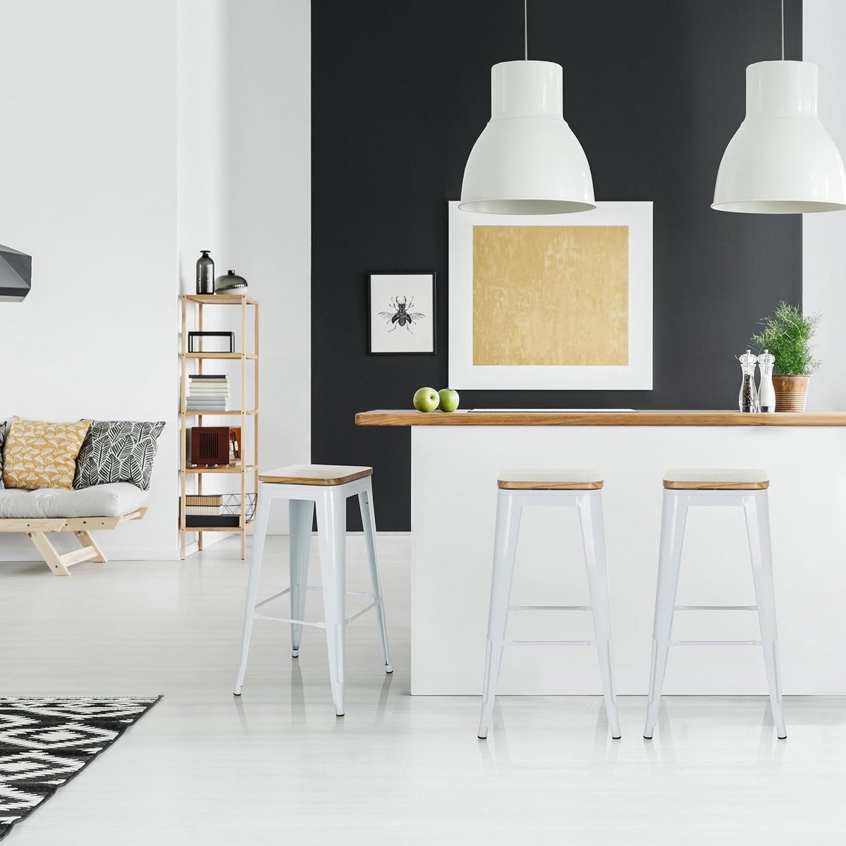 Stapelbare Barkruk met Houten Zitting en Stalen Frame