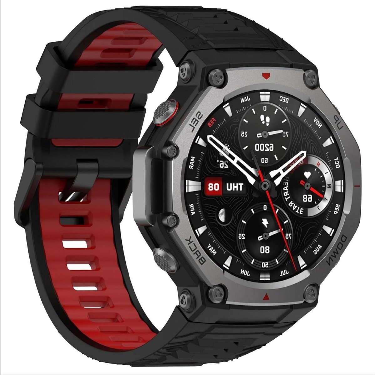 Allecto- Vervangende horlogeband - Zacht TPU materiaal - Geschikt voor Amazfit T-Rex 3 - Zwart-Rood.