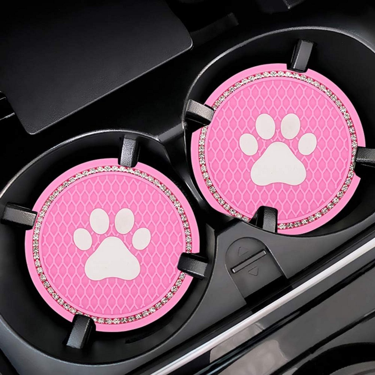 Glitterende Antislip Auto Bekerhouder Onderzetters met Kattenpootjes Roze