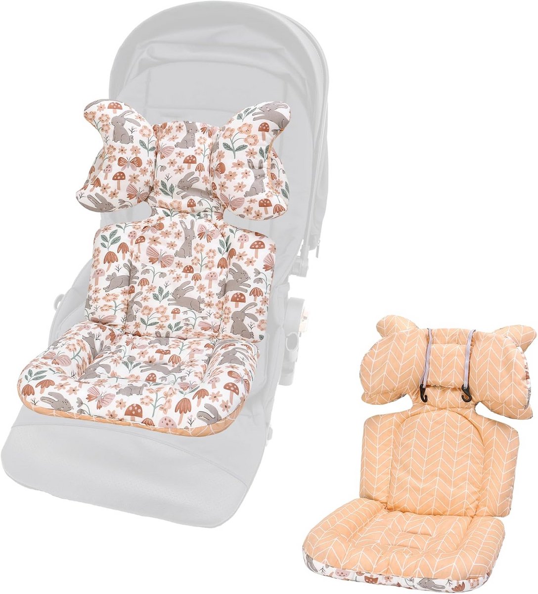Comfortabel Zitkussen voor Kinderwagen of Buggy met Konijnprint