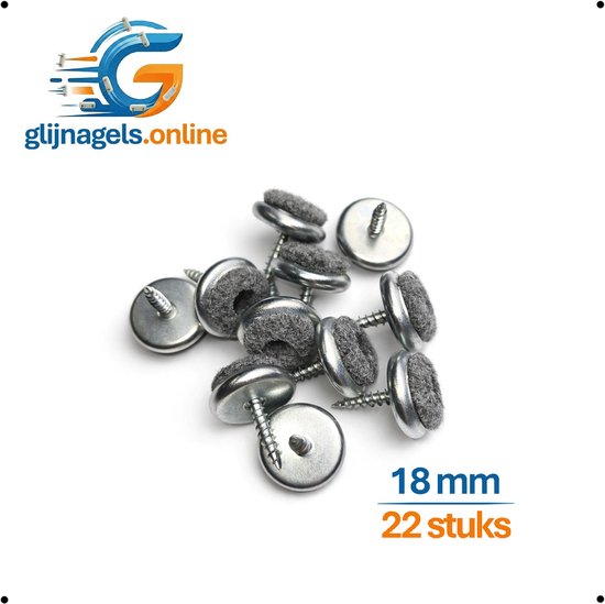 22 STUKS PREMIUM VILTGLIJNAGEL 18 mm metaal – Metalen meubelglijder met vilt – Stoelpoot glijder – Meubelglijder rond – Vloerglijder – Vloerbeschermer tegen krassen – Geluiddempend – Meubelvilt – Voor stoelen, tafels en kasten - Vloerbescherming