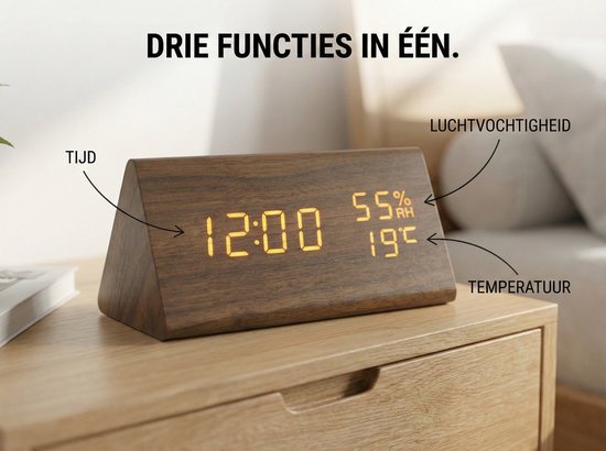 Digitale Wekker, Grote Display Klok Zwart Temperatuur