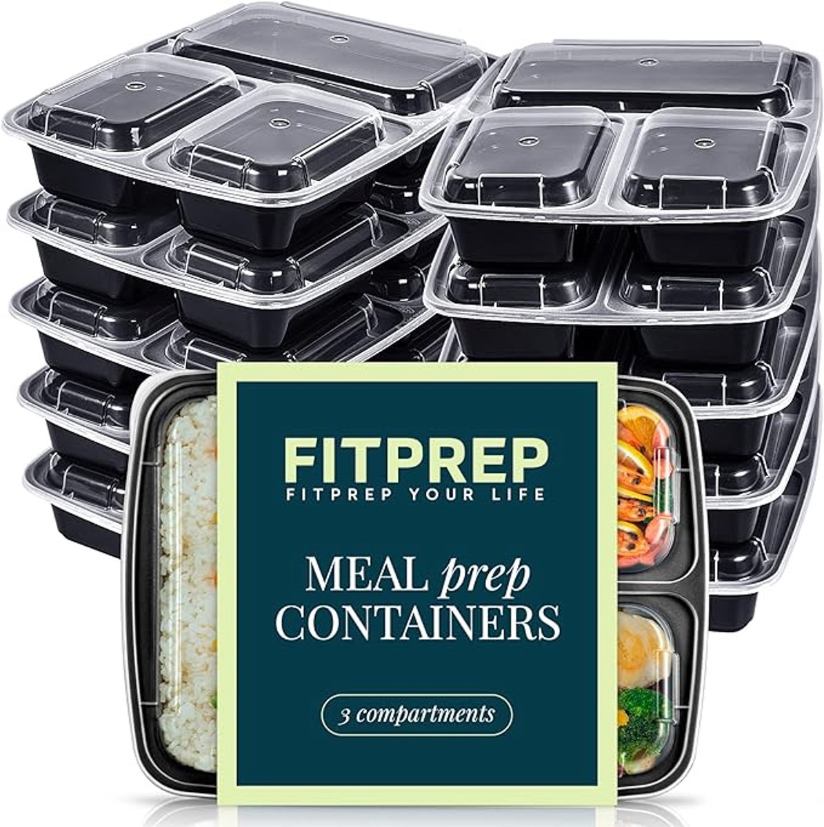 Fitprep Fitcrafters Meal Prep Bakjes - Vershoudbakjes - Diepvriesbakjes - 10 Stuks - 3 Compartimenten - 940ML - BPA vrij