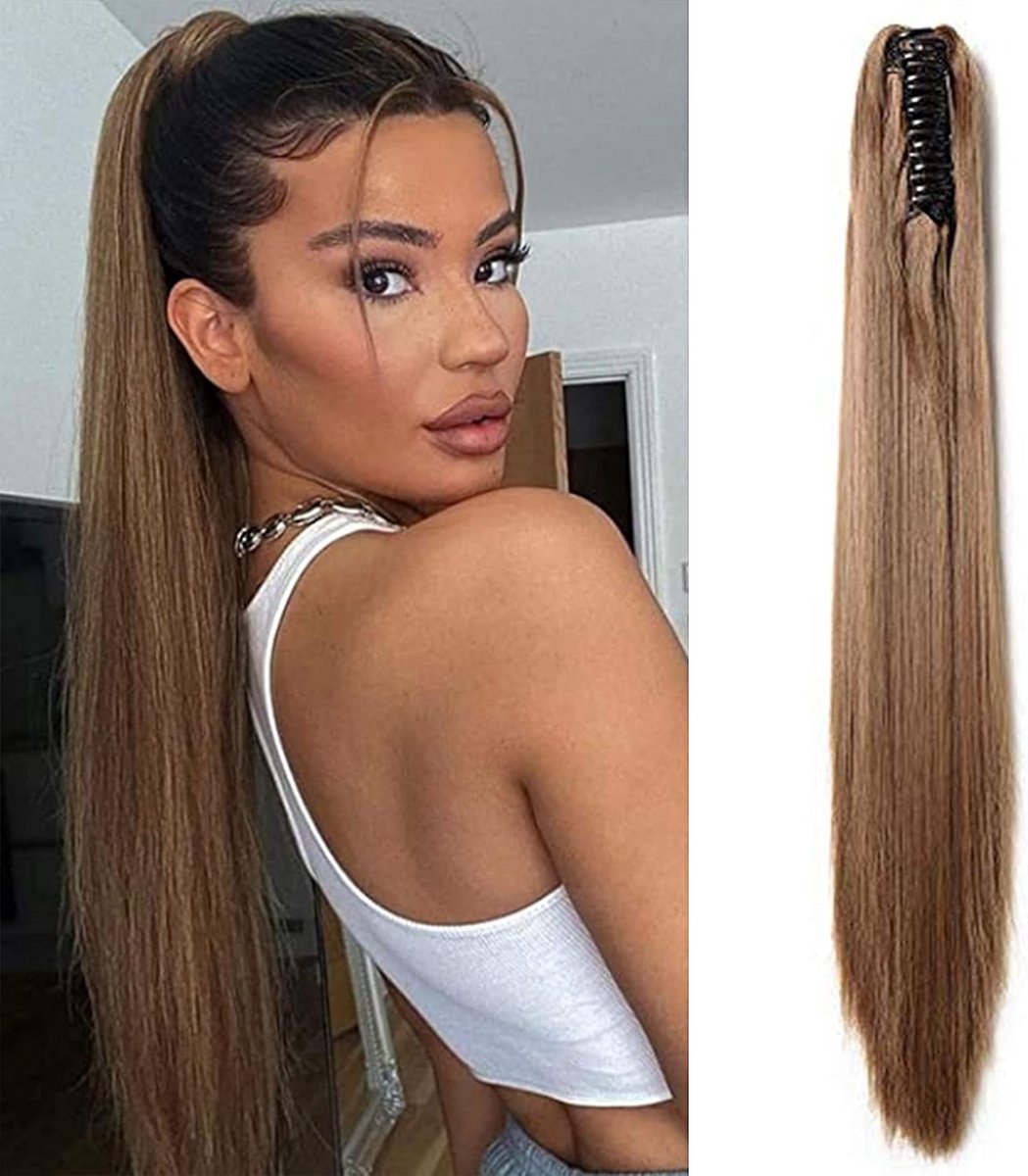Clip-in Paardenstaart Haarverlenging Ombre 53 cm Lichtbruin Kunsthaar