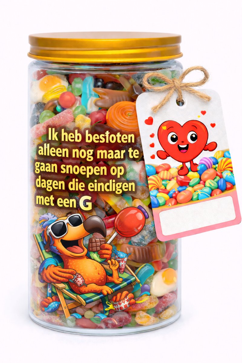 Luxe glazen Snoeppot – "Ik heb besloten alleen nog maar te gaan snoepen op dagen die eindigen met een G"
