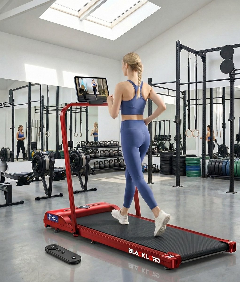 Loopband inklapbaar – Walking Pad & Treadmill tot 12 km/u, 2,2 PK Motor, LED-Display, App-koppeling, Stil & Compact voor Thuis en Kantoor – Motion Pro 12 Red Designbest