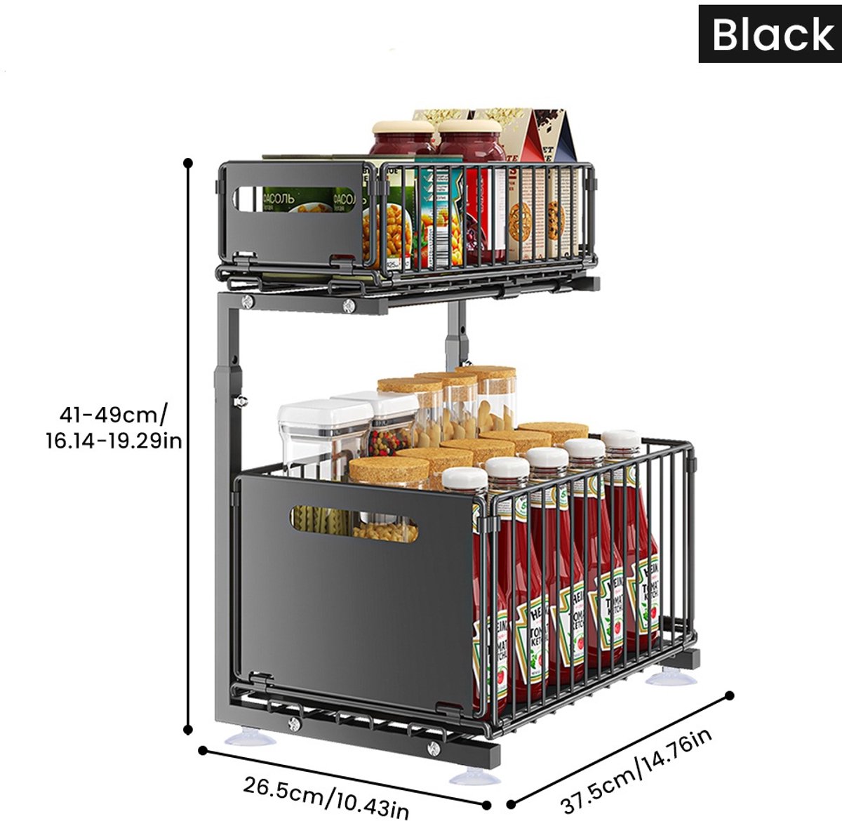 2-laags Uittrekbare Kast organizer - Verstelbare Hoogte - Keukenopbergrek - Onder-Wasbak Organizer