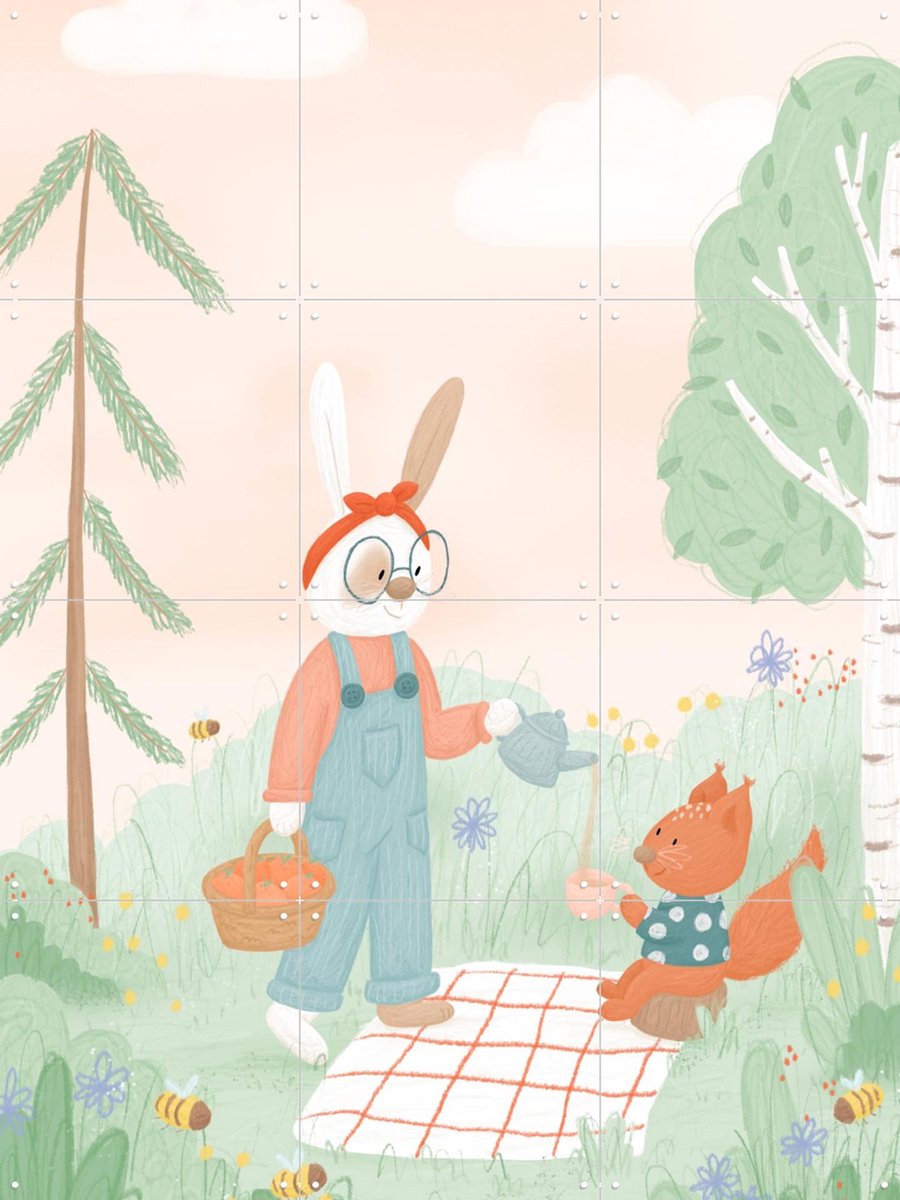 IXXI Spring Picknick, Studio Phie - 60 x 80 cm - Gratis ophangtool - Grote wanddecoratie en posters - Kleurrijk, Fantasierijk, Speels, Illustraties