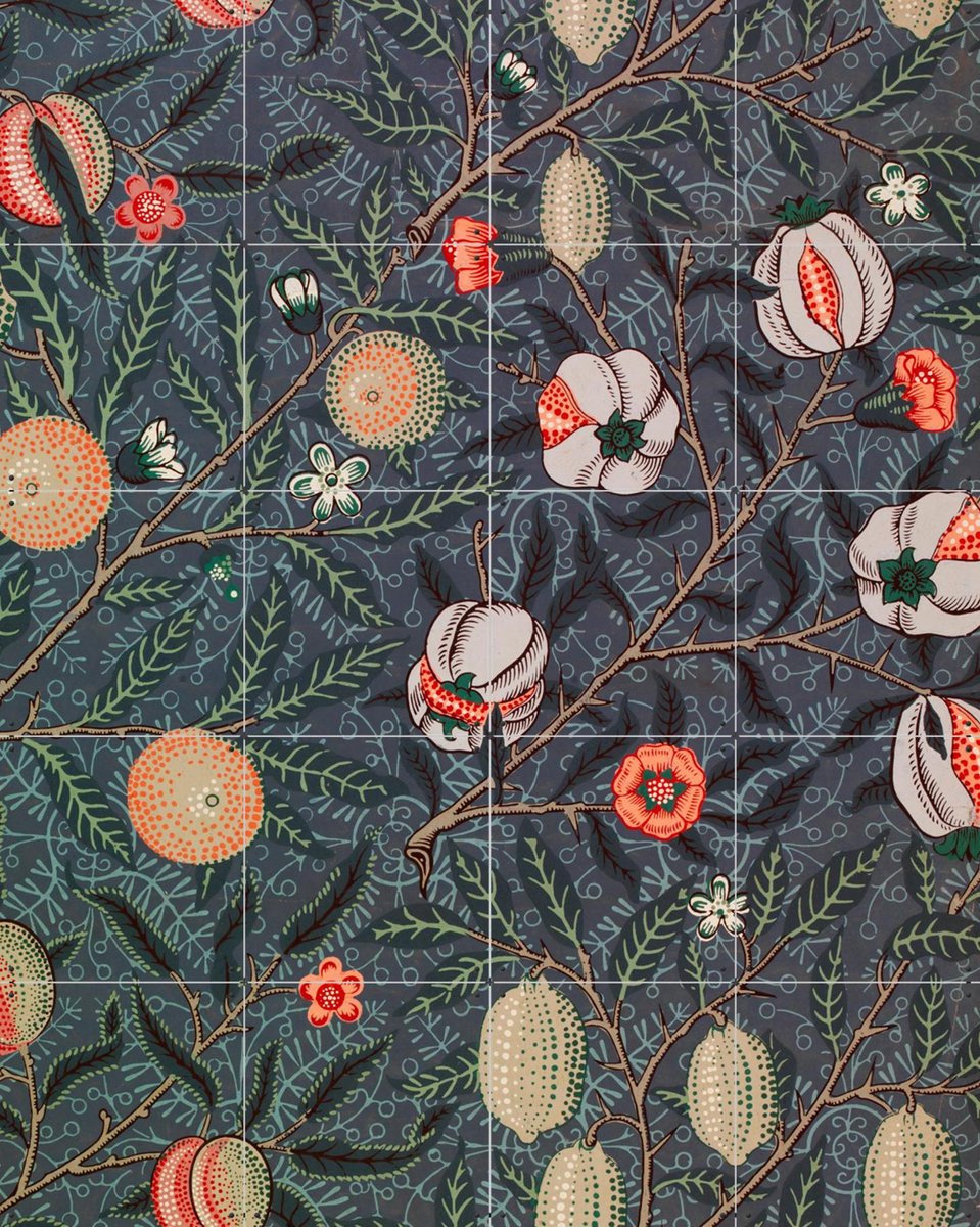 IXXI Fruit blue, William Morris & Victoria and Albert Museum - 80 x 100 cm - Gratis ophangtool - Grote wanddecoratie en posters - Kleurrijk, Bloemen