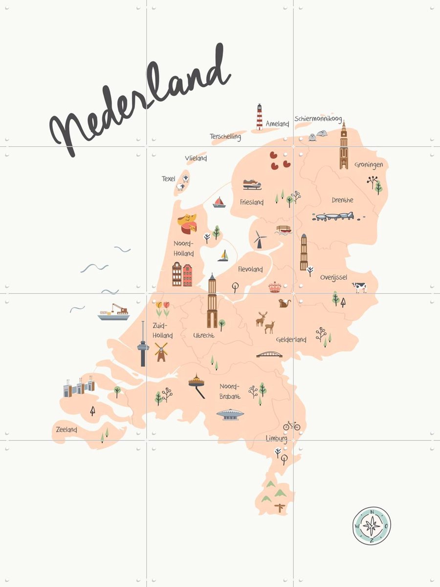 IXXI The Netherlands Kids Map beige, Little Small & Kunst in Kaart - 60 x 80 cm - Gratis ophangtool - Grote wanddecoratie en posters - Speels