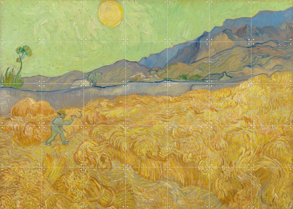 IXXI Korenveld met maaier en zon (1889), Vincent van Gogh (1853 - 1890) & Van Gogh Museum - 140 x 100 cm - Gratis ophangtool - Grote wanddecoratie en