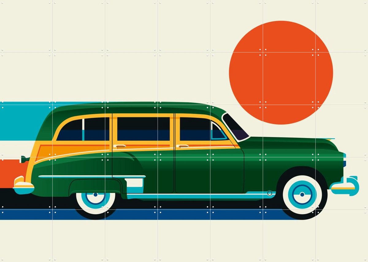 IXXI American Green Vintage Wood, Bo Lundberg - 140 x 100 cm - Gratis ophangtool - Grote wanddecoratie en posters - Kleurrijk, Illustraties, Vintage